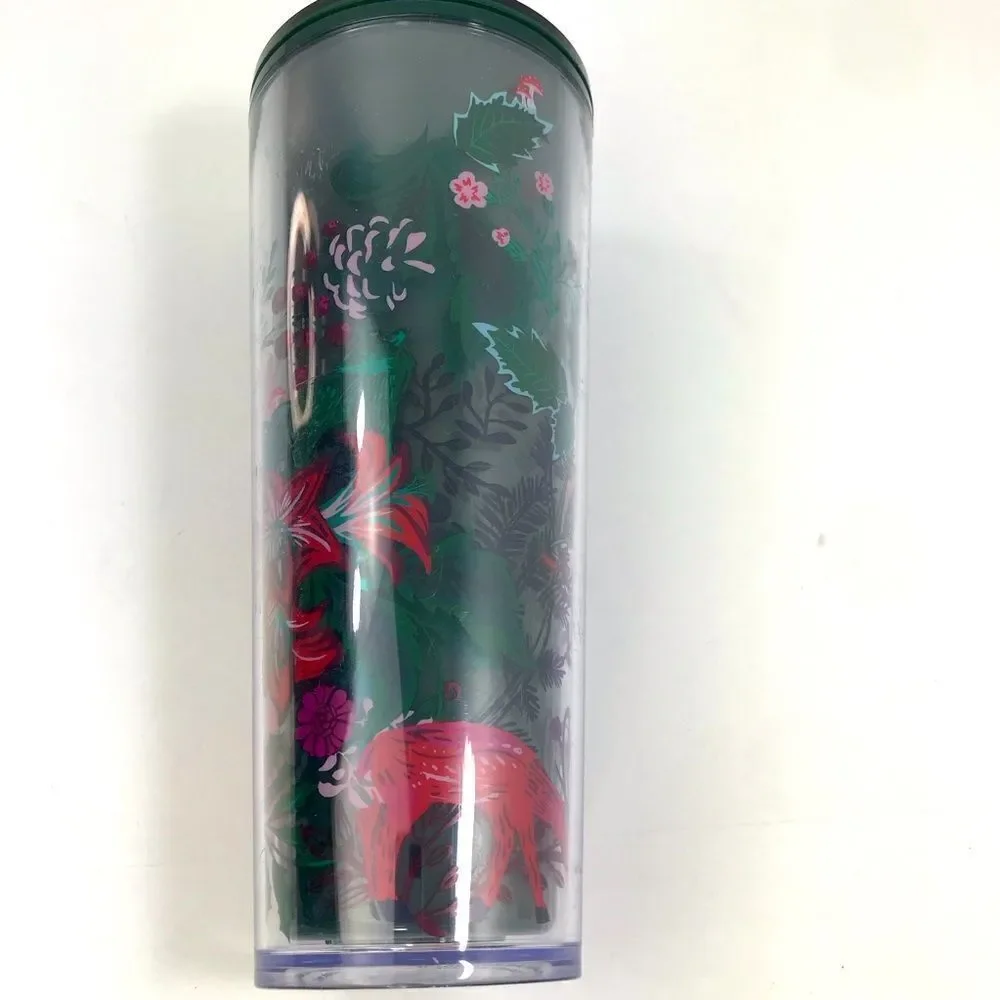 Starbucks Green Pink Floral Holiday Venti 24 oz. Cold Cup Tumbler Winter 2022